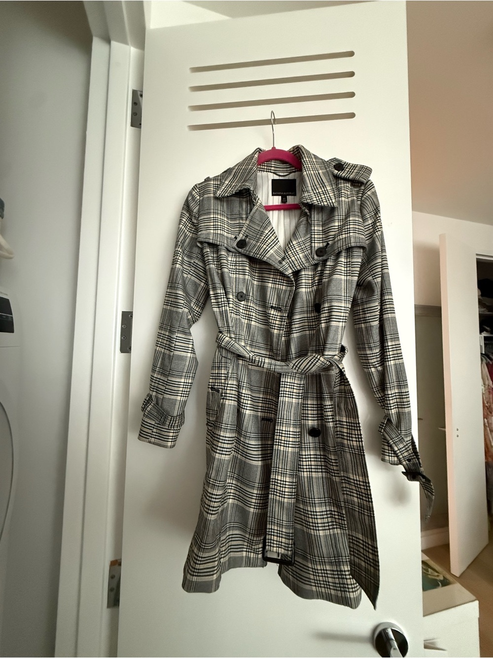 Banana Republic Black and White Plaid Trench Coat